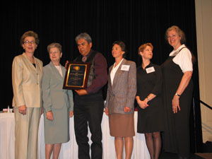 Photograph of Assistant Secretary Rebecca Watson, MMS Director Johnnie Burton, and Stewardship Award winners from Red Willow Production Company.