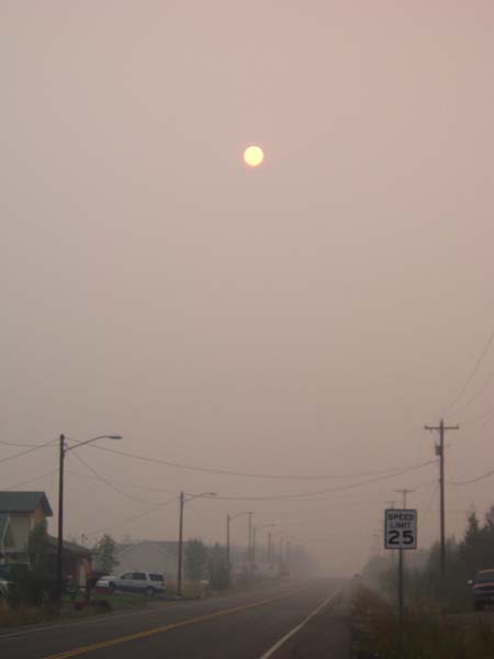 Field personnel arrive in Fairbanks, AK, thick smoke from firest fires.