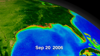 This animation begins with the wide shot of the United States and zooms down to the Gulf of Mexico while cycling through nearly ten years of SeaWiFS biosphere data.  This version is annotated with corresponding dates.