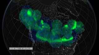 Aurora regions brighten as the substorm hits. Components of the auroral structures begin to change more quickly.