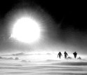 A team of seal researchers works in by the light of the research vessel Laurence M. Gould.