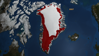 This animation shows the change in annual melt over Greenland from 1979 through 2007.  