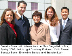 Senator Boxer and the San Diego Spring 2003 interns.