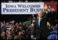 President George W. Bush waves to the crowd after addressing the Iowa Welcome in Cedar Rapids, Iowa, Monday, Nov. 4.  White House photo by Eric Draper