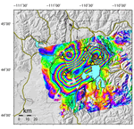 Multicolor bands on Yellowstone InSAR image from 2004 to 2006.