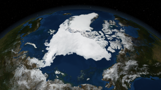 This animation shows the Arctic sea ices from January 1, 2007 through September 14th, 2007 at a rate of 6 frames per day.
