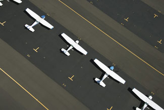 Arial view of planes on runway