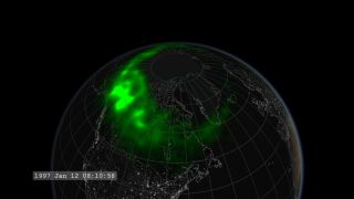 This movie is an aurora with a substorm event observed by Polar.
