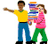 Two Kids pointing and holding books