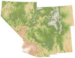 Southwest region depicted in a relief map.