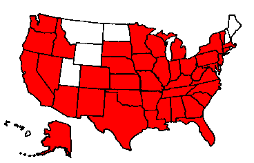 A map showing states with IA Courseware Certified Institutions