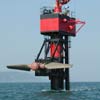 Prototype tidal stream generator deployed off the English coast in 2004. Designs which share established technologies with proven wind energy turbines have experienced a head start both in engineering terms and investor confidence. Image: Courtesy of Marine Currents Turbines.