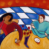Illustration of a couple relaxing in restaurant setting