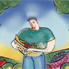 Illustration of man with basket of fruit