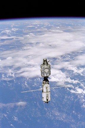 Russian-built Zarya approaches the Endeavour