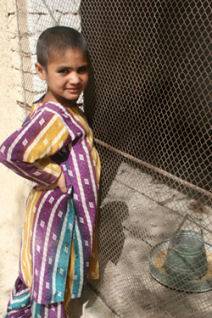 A girl in Sohrabzi village in Balochistan's Mastung District stands by her family's coop as the chickens stay in shadow to beat the heat.