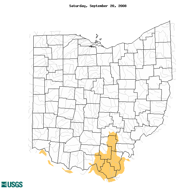 below normal 7-day average streamflow condition map