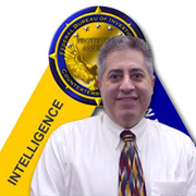 Graphic of Chris Poulos, Counterterrorism seal and Intelligence logo.