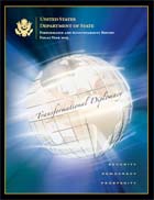 Cover of United States Department of State Performance and Accountability Report, Fiscal Year 2005, with globe inscribed with phrase Transformational Diplomacy, and reading Security, Democracy, Prosperity.