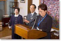 The Honorable Ambassador Sung-Joo Han (center); his wife, Mrs. Song-mi Yi Han (left); and Women’s Bureau Director Shinae Chun at the Ambassador’s reception.