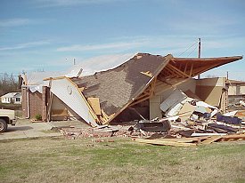 A house was destroyed by a tornado (rated F2) in College Station (Pulaski County) on 02/24/2001.