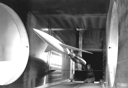 Aircraft model in 6 x 6-foot tunnel