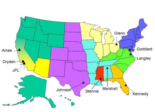 U.S. map showing state assignments by center