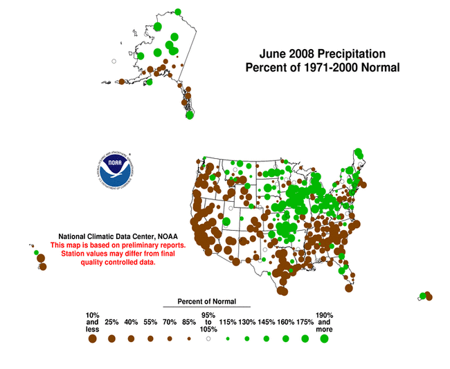 June 2008 U.S. precipitation anomalies