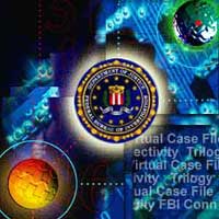 Graphic including FBI Seal, numbers, letters and objects