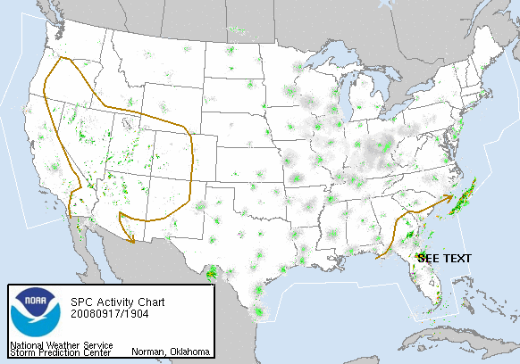 National Radar Loop with Convective Outlook.  Click on map to see other SPC products