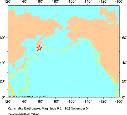 Location of Kamchatka Earthquake, 1952 Nov 04