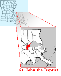 map of St. John the Baptist parish in relation to the state of Louisiana