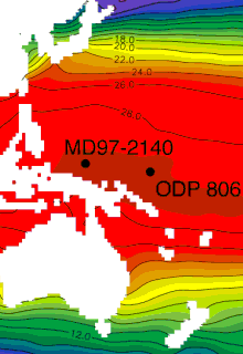 Western Pacific Warm Pool Sea Surface Temperature and core locations.