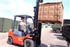 U.S. Army Staff Sgt. Michael H. Majeau unloads a pallet of meals ready-to-eat for soldiers headed north to the joint operation center located near the Governor’s Office of Homeland Security and Emergency Preparedness in preparation for Hurricane Gustav, Aug. 30, 2008. Majeau is the theater airfield operations group supply sergeant. 