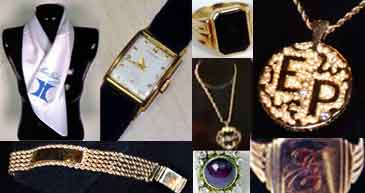 Graphic collage of Elvis Presley's jewelry.