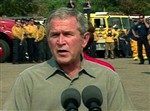 BUSH VISITS FIREFIGHTERS - Click for high resolution Photo