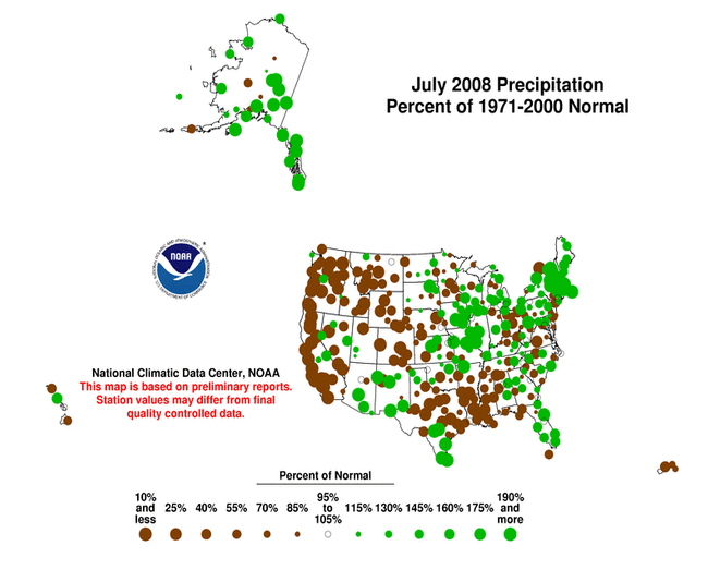 July 2008 U.S. precipitation anomalies