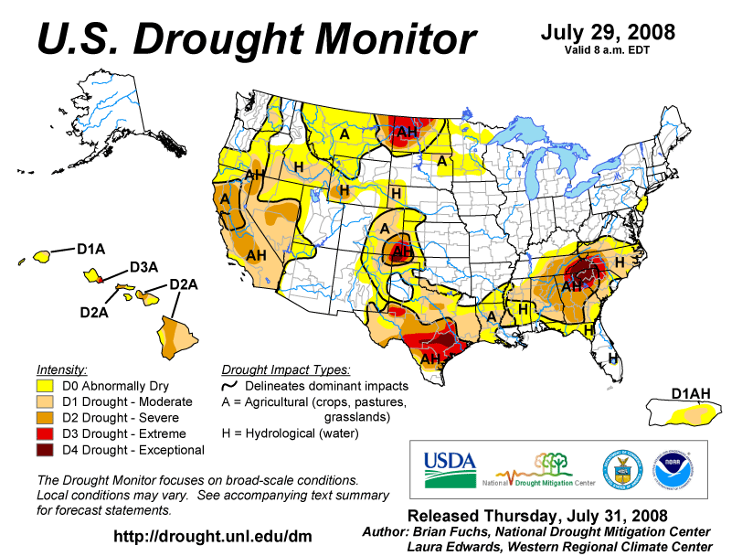 July 29 U.S. Drought Monitor map