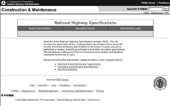 Screenshot of new National Highway Specifications  Web site