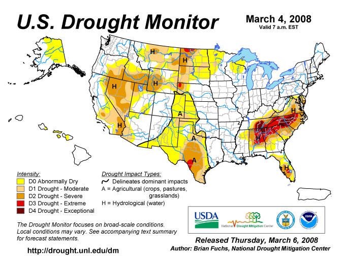 March 4 U.S. Drought Monitor map