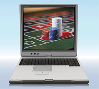 Laptop computer screen showing gambling chips