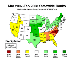 Map showing Statewide Precipitation Ranks