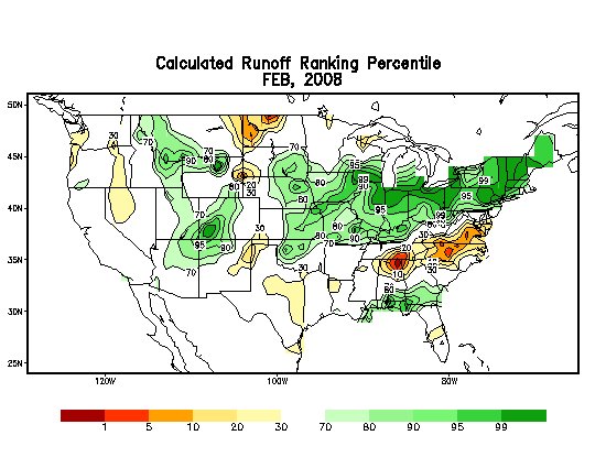 Map showing NWS modeled runoff anomalies