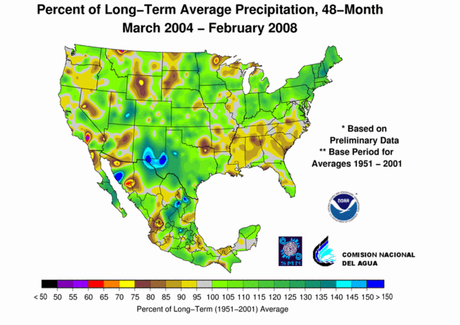 Map showing Percent of Normal Precipitation for last 48 months