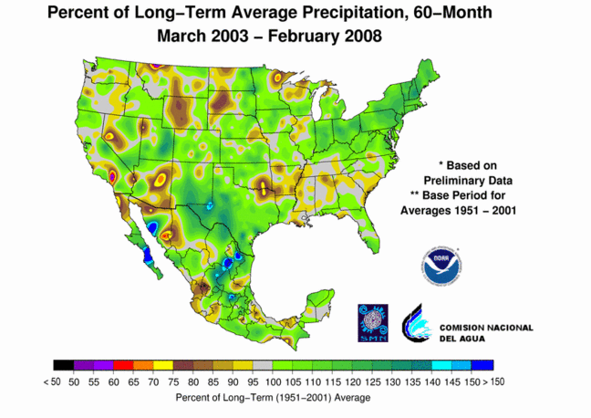 Map showing Percent of Normal Precipitation for last 60 months