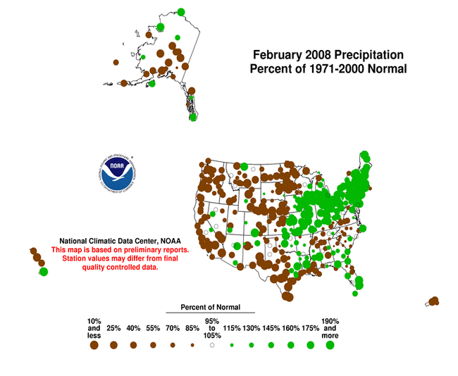 Map showing Percent of Normal Precipitation for current month