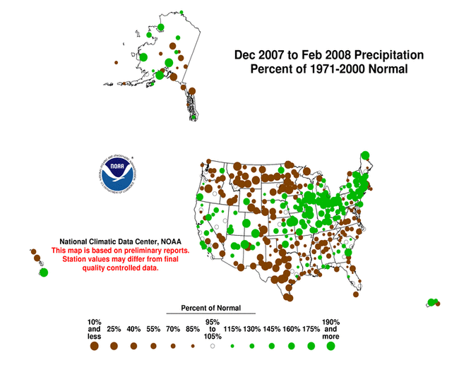 Map showing Percent of Normal Precipitation for last 3 months