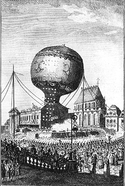 The first passengers ascend into the air, September 19, 1783, in Annonay, France.