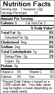 Nutrition Facts for Garam Masala spice blend (text version below directions)