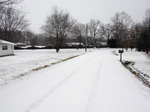 Sleet-covered street in Grayville, IL following the storm.